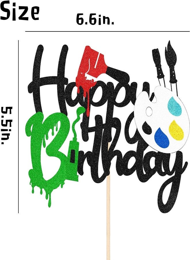 Confetti! Artist Themed Happy Birthday Cake Topper - Glitter Art Palette and Paint Brush Design - Perfect for Art Party Decorations, Kids Painting Birthday Celebrations - Image 2